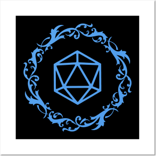 Magical Polyhedral D20 Dice Blue Tabletop RPG Posters and Art